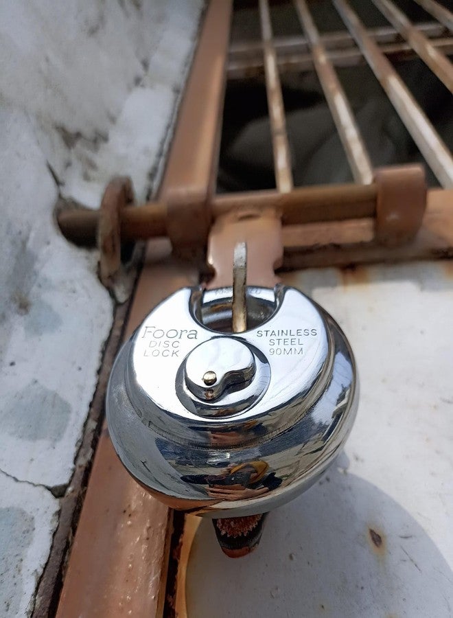 Foora Disc 90mm Door Polished Steel Lock with with 4 Hi-Tech Brass Separate Keys (Silver) Home Shutter Lock,Stainless Steel, Hardened Shackle, Glossy Rust Resistance.(Original Picture) - Image 5